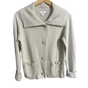 Charter Club Women’s sz L Cream/Tan button up sweater cardigan